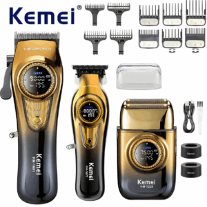 Set Combo 3 Maquinas Corta Pelo / Barba / + Patillera + Rasuradora / Kemei KM-8557 / 9000 , 8000 Y 7500 RPM MAX / 10W Y 5W