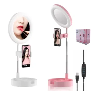 Espejo Con Luz Led Selfie + Soporte Celular Foto Maquillaje