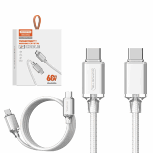 Cable PD 60W Tipo-C A Tipo-C 1MT / Acordonado / Reforzado Transparente / Somostel SMS-BW32