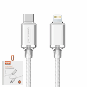 Cable PD 27W Tipo-C Para iPhone Lightning 1MT / Acordonado / Reforzado Transparente / Somostel SMS-BW32