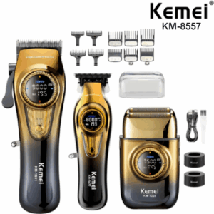 Set Combo 3 Maquinas Corta Pelo / Barba / + Patillera + Rasuradora / Kemei KM-8557 / 9000 , 8000 Y 7500 RPM MAX / 10W Y 5W
