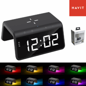Reloj Alarma Digital Y Carga Inalámbrica ( QI ) 15W / Con Luces Led / HAVIT W320