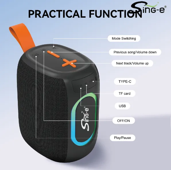 Parlante 2″ Bluetooth / MicroSD / USB / 8W / 1500mah / Sing-e ZQS-P11