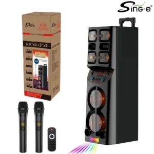 Parlante 6.5″x2 + 3″x2 Bluetooth Con 2 Micrófonos Y Control / Con DSP / Radio FM / MicroSD / USB / AUX 3.5mm / 30Wx2 / 20000W P.M.P.O / 5000mah / Sing-e JQS-9602