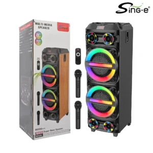Parlante 8″x2 Bluetooth Con 2 Micrófonos Y Control / Con DSP / Radio FM / MicroSD / USB / AUX 3.5mm / 30Wx2 / 6000mah / Con DSP / Sing-e ZQS-8231