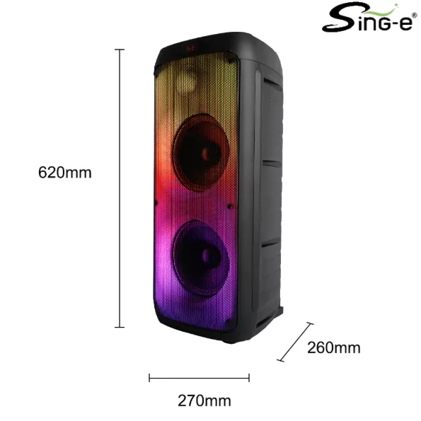 Parlante 8″x2 Bluetooth Con Micrófono Y Control / Con DSP / Radio FM / MicroSD / USB / AUX 3.5mm / 30Wx2 / 6000mah / Sing-e ZQS-8236