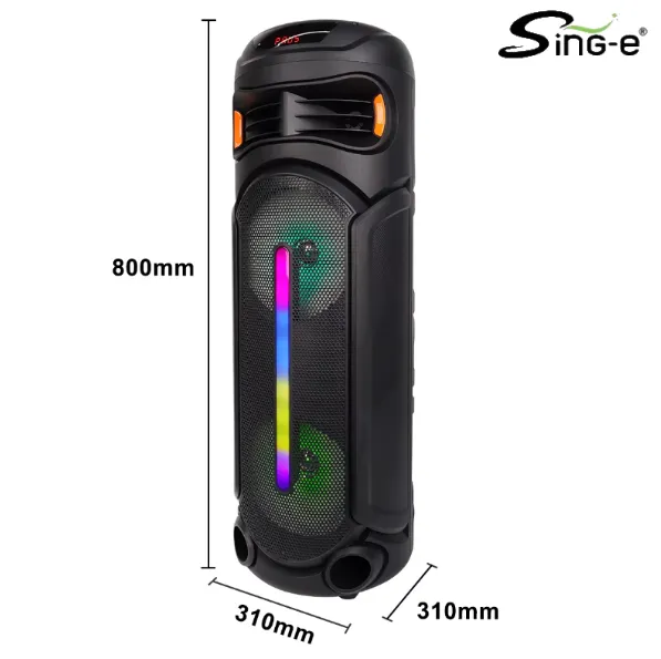 Parlante 8″x2 Bluetooth Con Micrófono Y Control / Radio FM / MicroSD / USB / AUX 3.5mm / 20Wx2 / 4500mah / Sing-e ZQS-8267