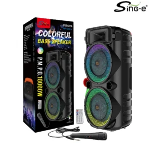 Parlante 8″x2 Bluetooth Con Micrófono Y Control / Con DSP / Radio FM / MicroSD / USB / 15Wx2 / 10000W P.M.P.O / 3600mah / Sing-e ZQS-8276