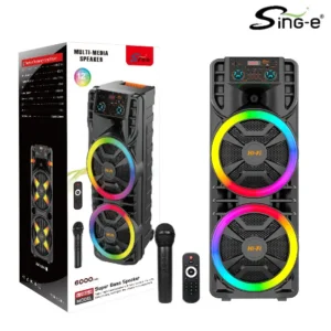 Parlante 12″x2 Bluetooth Con Micrófono Y Control / Con DSP / Radio FM / MicroSD / USB / AUX 3.5mm / 40Wx2 / 6000mah / Sing-e ZQS-12203
