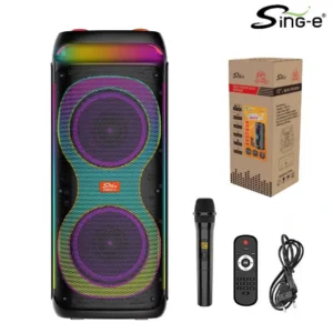 Parlante Bluetooth 12″x2 Con Micrófono Y Control / Con DSP / Radio FM / MicroSD / USB / AUX 3.5mm / 80W / 20000w P.M.P.O / 5000mah / Sing-e ZQS-12215