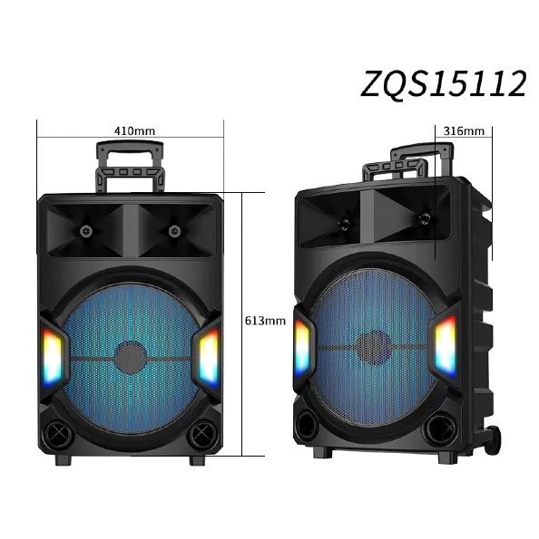 Parlante Bluetooth 15″ Con 2 Micrófonos Y Control / Radio FM / MicroSD / USB / AUX 3.5mm / 40W / 20000W P.M.P.O / 2500mah / Sing-e ZQS-15112