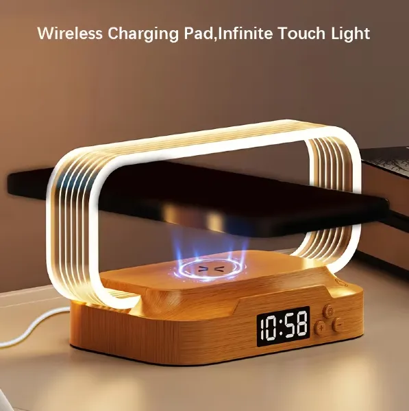 Lampara Luz Led Escritorio Con Reloj / Carga Inalámbrica QI 15W / WR06C