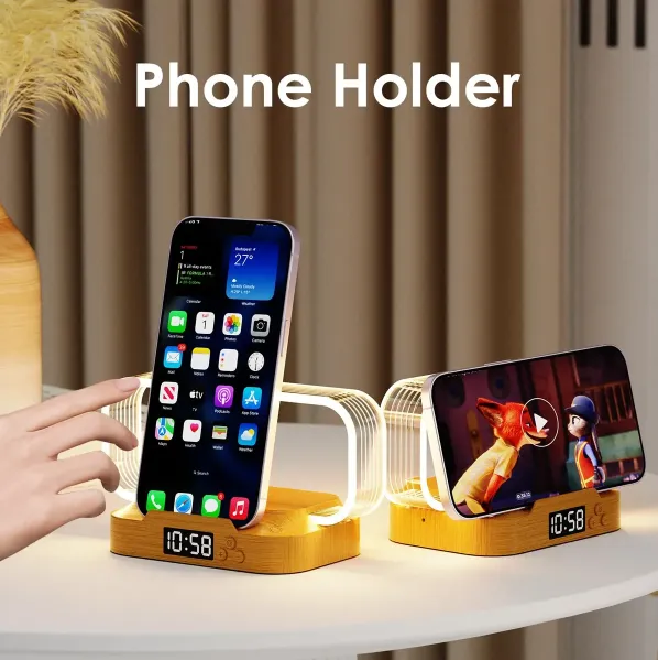 Lampara Luz Led Escritorio Con Reloj / Carga Inalámbrica QI 15W / WR06C