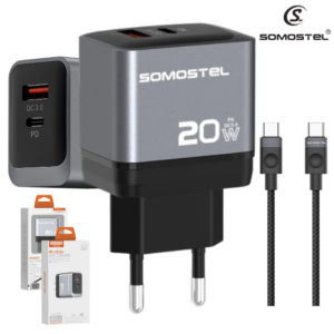 Cargador De Pared Somostel PD 20W + Puerto USB QC3.0 Con Cable PD Tipo-C A Tipo-C (Q95)
