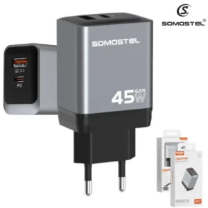 Cargador De Pared Somostel PD 45W GAN + Puerto USB QC3.0 (Q98)