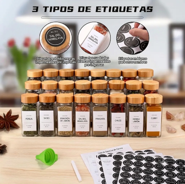 Set 24 Especieros Frascos De Vidrio Con Etiquetas