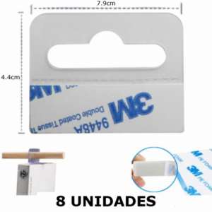 Sujetador Adhesivo Para Exhibir Productos Con Cinta 3M / PACK DE 8 UNIDADES