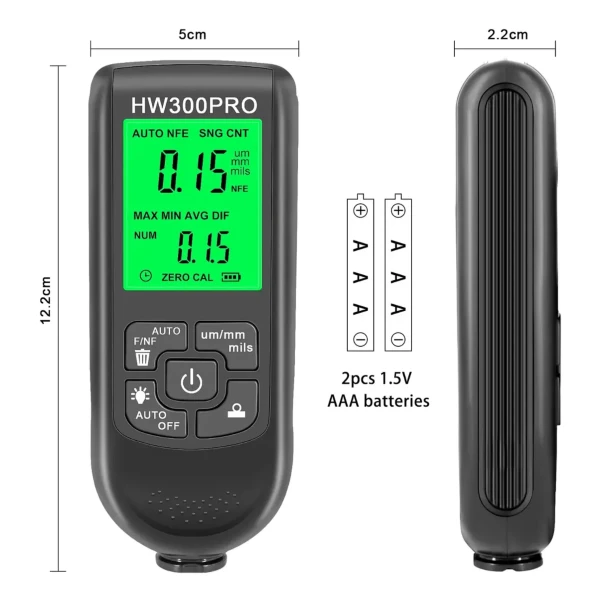 Medidor De Espesor Digital Para Pintura HW-300PRO Con Almacenamiento De Medidas / A PILAS