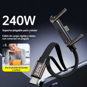 Cable Gamer Tipo-C A Tipo-C PD 240W Con Soporte Para Celular