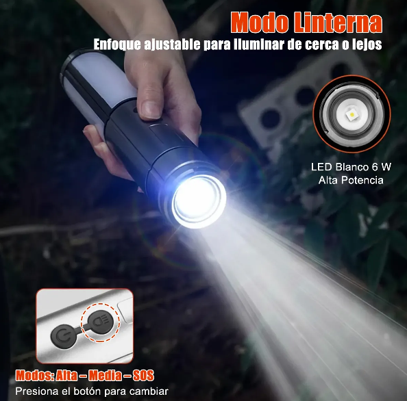 Linterna Led 3 Aspas / Zoom / 270° / Multifuncional Extensible / Recargable