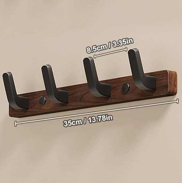 Perchero De Madera Con 4 Ganchos Metálicos