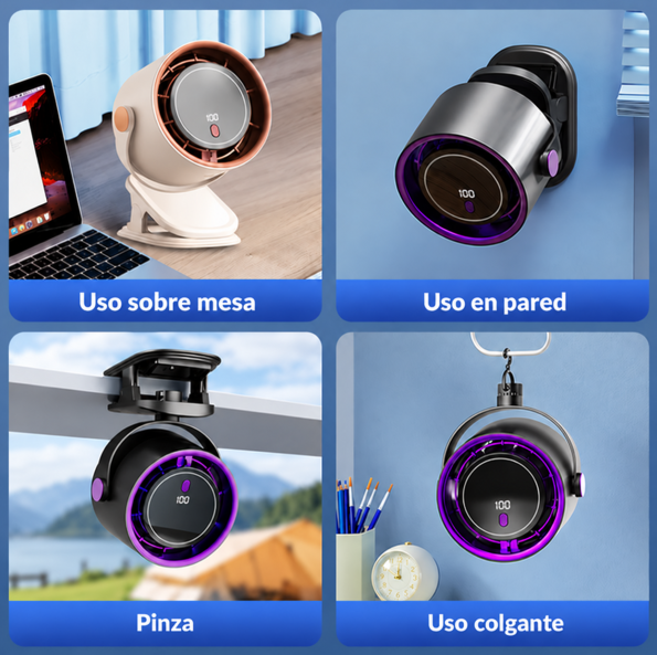 Ventilador Portátil Recargable 2 En 1 Clip + Gancho / Con Pantalla Digital